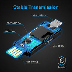 Vanja SD/Micro SD Card Reader, Micro USB SD Card Adapter and USB to SD Memory Card Reader OTG Device for SDXC, SDHC, SD, MMC, RS-MMC, Micro SDXC, Micro SD, Micro SDHC Card, Support UHS-I Card