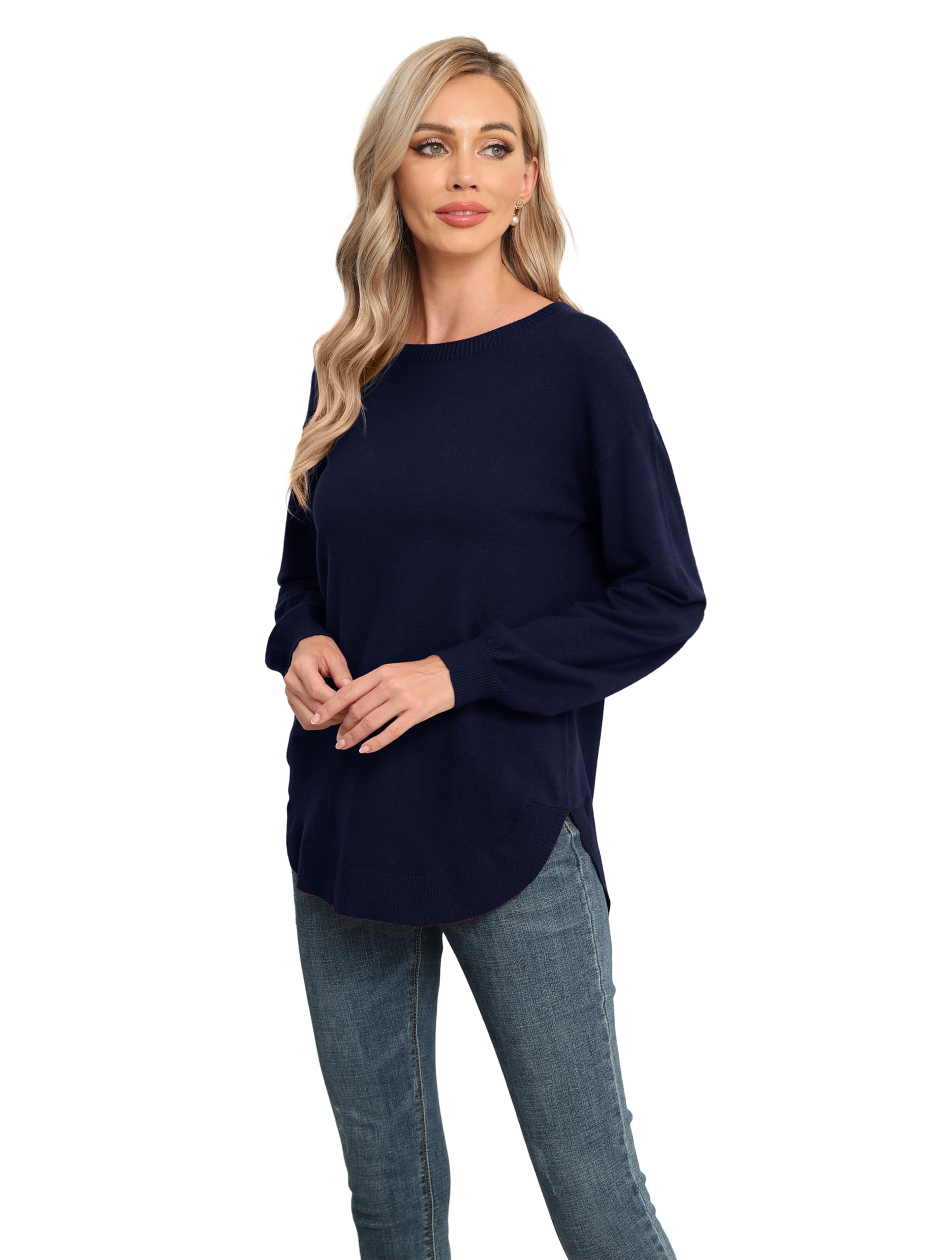 GRECERELLE Stylish Long Sleeve Jumpers for Modern Women (Navy Blue, XL)