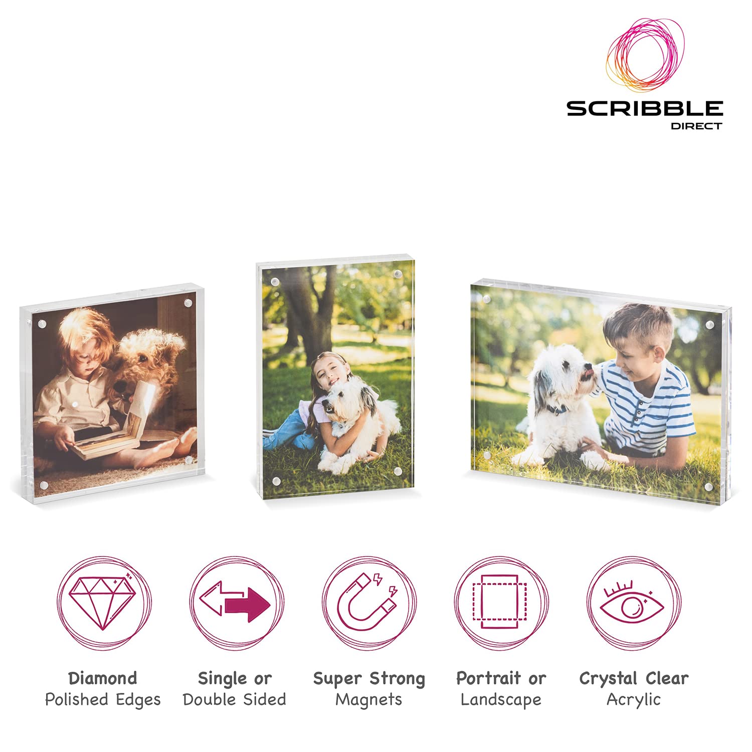 Scribble 6 x 4 Inch Acrylic Photo Frame/Block, Free Standing, Use Horizontally or Vertically