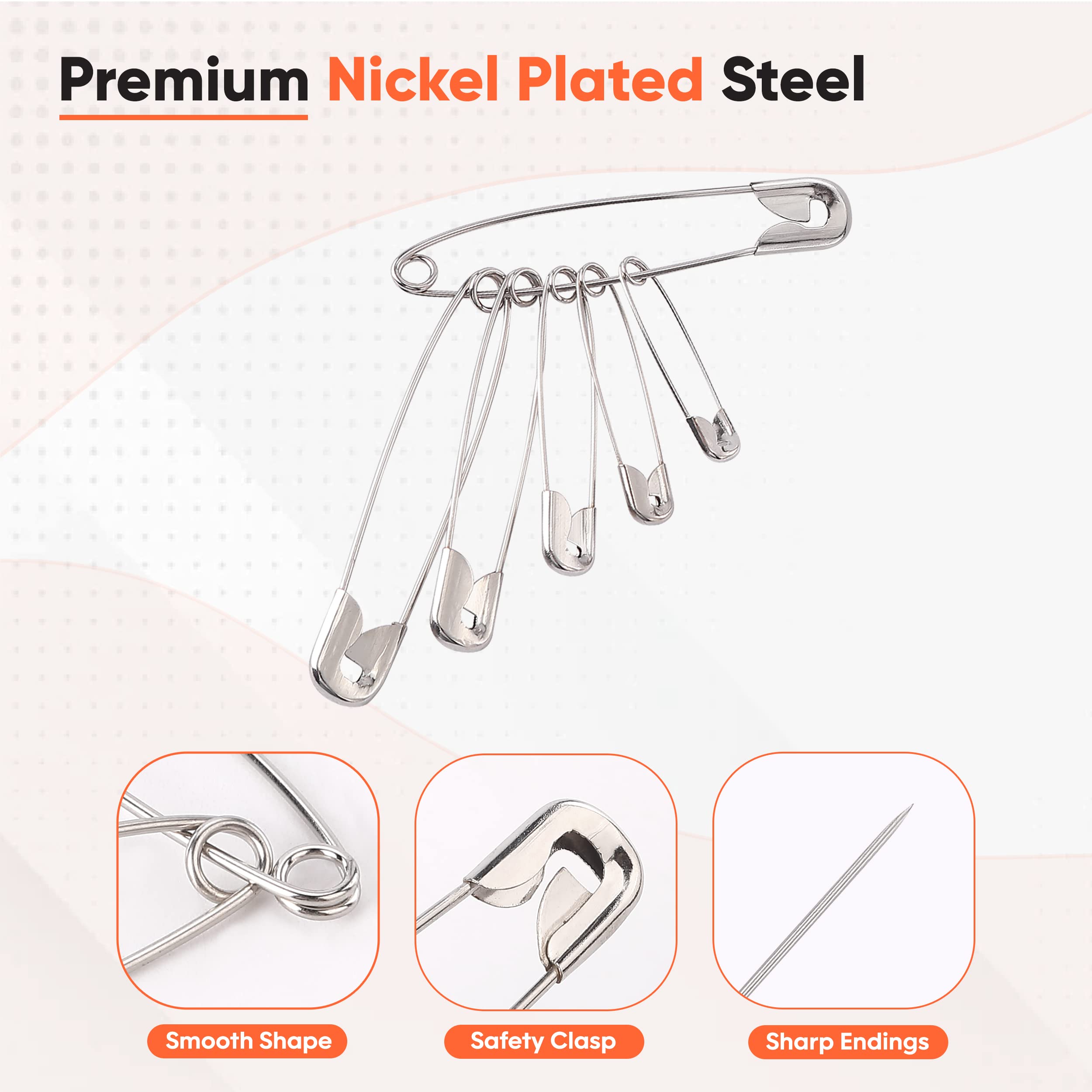 250x Safety Pins Assorted 4-Sizes - Strong Nickel Plated Steel, Rust Resistant - Small Safety Pins for Clothes and Ideal for Art & Crafts, DIY, Pinning, Hemming, Dressmaking, Sewing and More