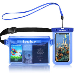 ivoler Waterproof Pouch Bag and Phone Case, Waterproof Case Dry Bag for Beach,Swim,Boating,Kayaking,Hiking,Protects Iphone Phone, Camera, Cash,Passport, Document from Water, Sand, Snow, Dust- Blue