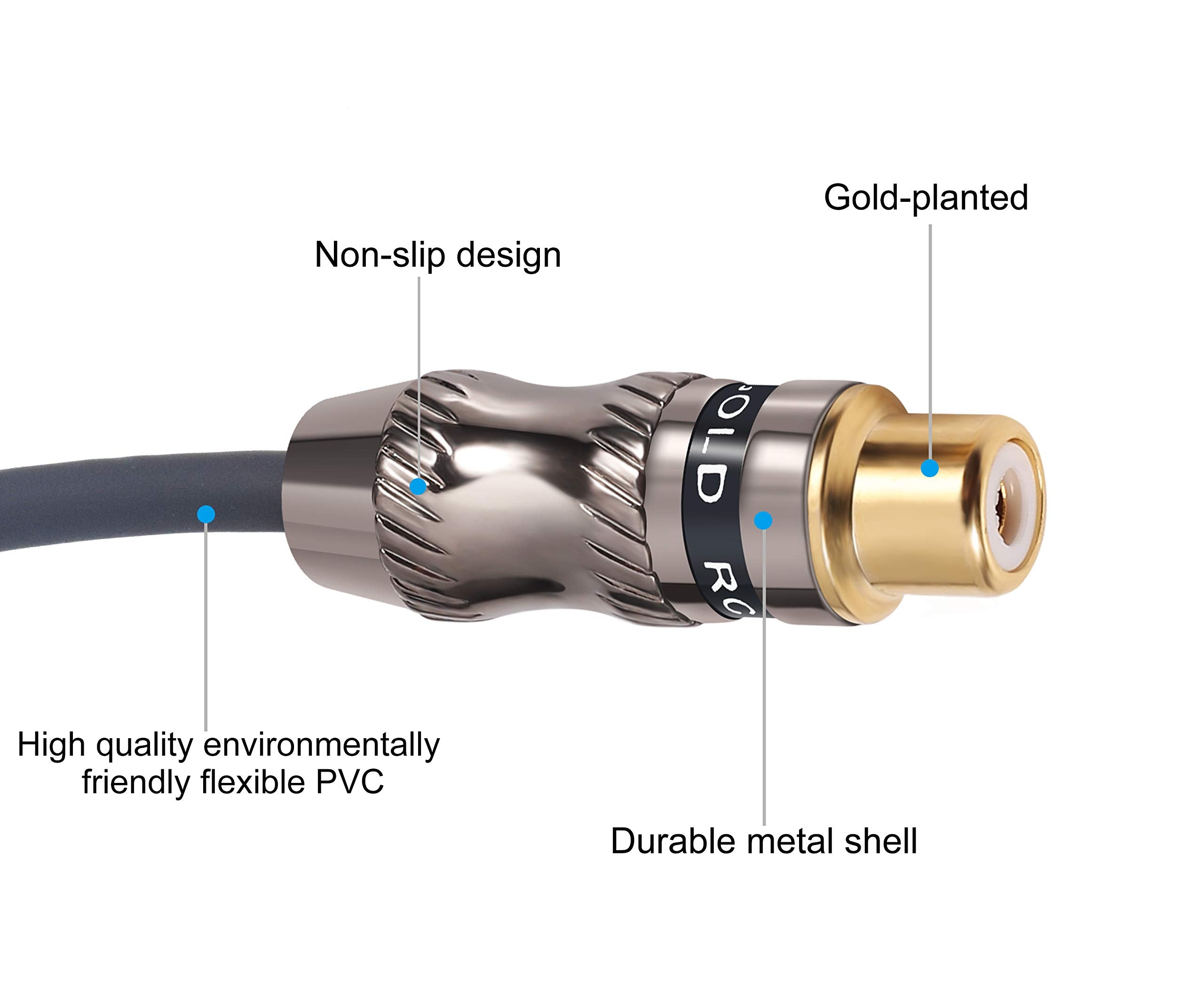 Devinal RCA Splitter cable, RCA Female to Dual Male Gold Plated Adapter, Stereo Phono Audio Y-Cable heavy duty (1 Female to 2 Male) 10 inches(25 cm)