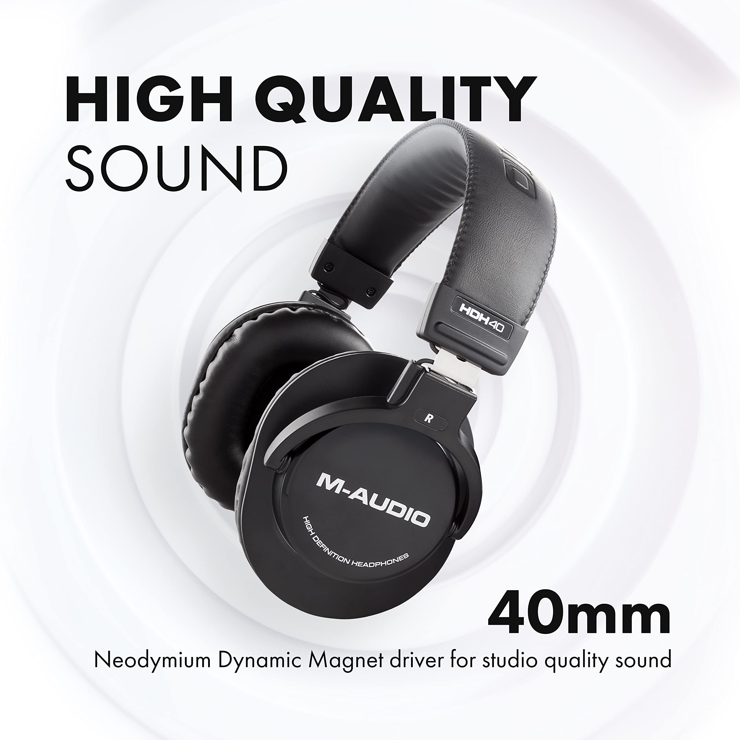 M-Audio HDH40 – Over Ear Studio Headphones with closed back design, flexible headband and 2.7m cable for studio monitoring, podcasting and recording