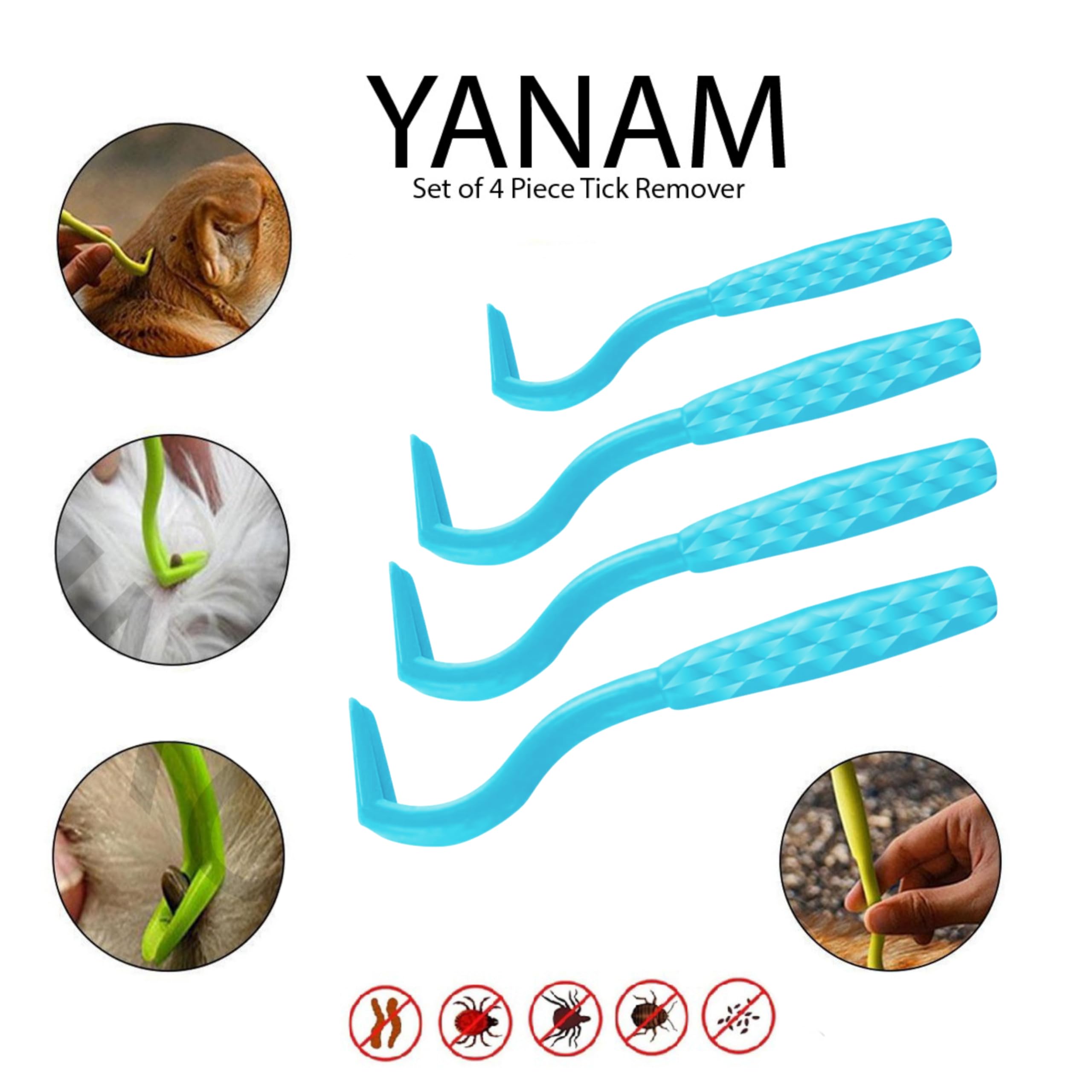 YANAM 4 Pack Tick Remover Tool Set, Tick Removal of Head and Body, Lightweight &Portable Painless Tool With Storage Box(SKY BLUE)