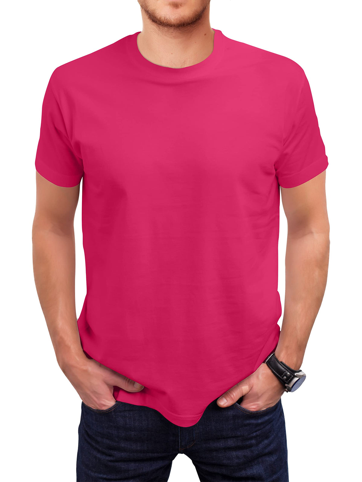 Love My Fashions Men's Round Neck Short Sleeves Plain T-Shirt Fuchsia