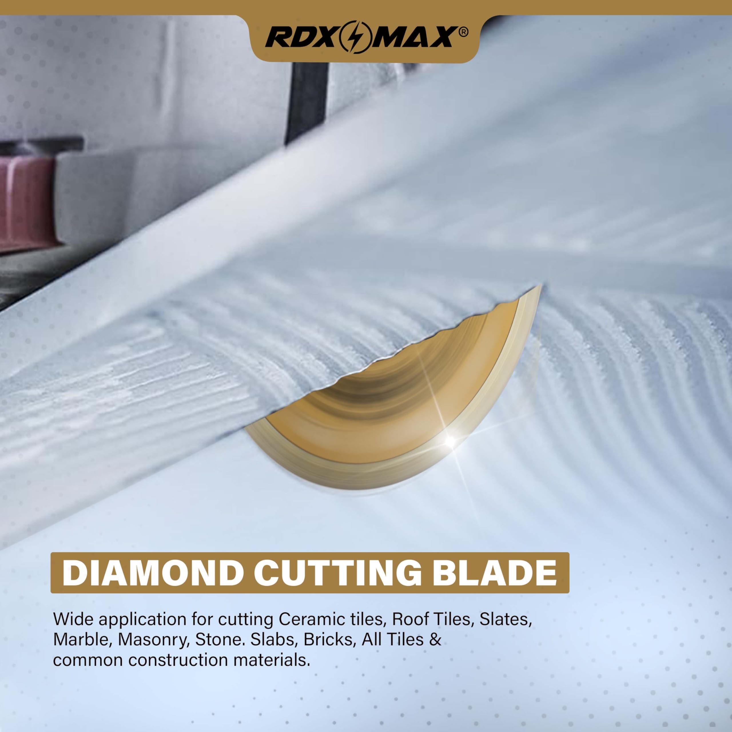 RDXMAX ® 115mm Diamond Cutting Discs for Angle Grinder-Super Thin Fast,Clean Cut on Porcelain,Granite,Marble,Concrete,Tiles,Stones,Bricks & Ceramics-4.5 inches Wheel -Size 115 x2.2 x22.23mm- 2 Pack Golden