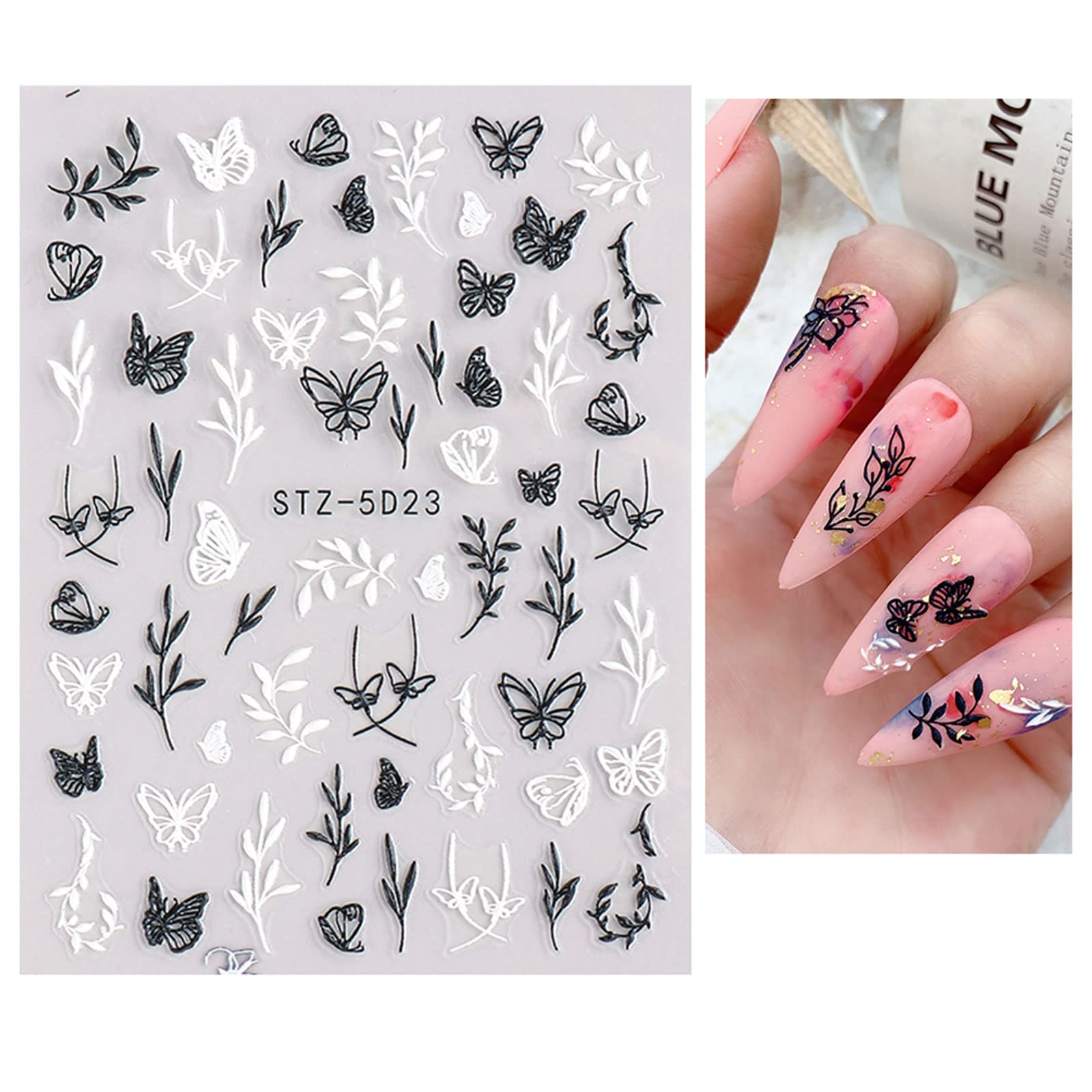 JMEOWIO 3D Embossed Flower Spring Nail Art Stickers Decals Self-Adhesive 5D Summer Colorful Floral Nail Supplies Nail Art Design Decoration Accessories 4 Sheets