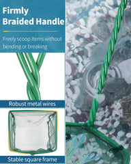 Uniclife 10 cm Aquarium Fish Net with Braided Metal Handle Small Square Net with Soft Fine Mesh Sludge Food Residue Wastes Skimming Cleaning Net for Fish Tanks Small Koi Ponds and Pools