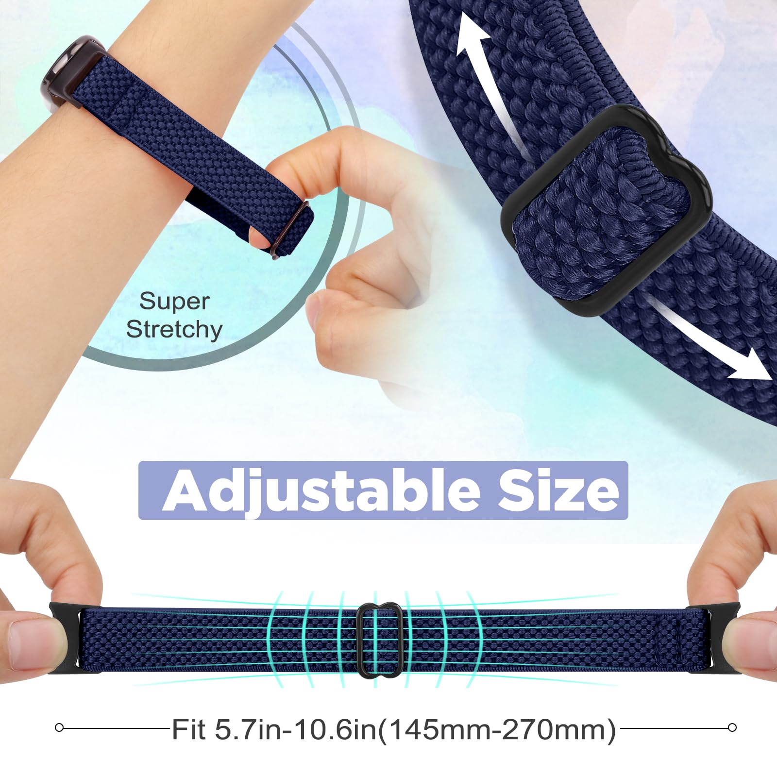 Runostrich Elastic Straps Compatible with Xiaomi Mi Band 8 Women Men, Stretchy Solo Loop Soft Nylon Elastic Band Replacement Wristband for Xiaomi Mi Band 8，2 PCS