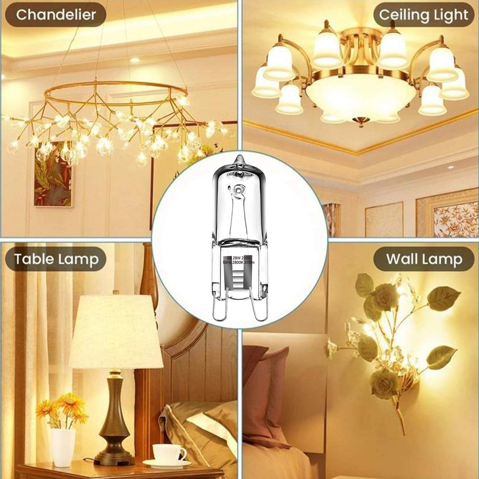 BOAITE 10 Pack G9 28W Clear Capsule Dimmable Halogen Light Bulbs,230V 28W 370lm 2800K Warm White for Chandeliers,Pendants,Cabinet Lights,Landscape Lights