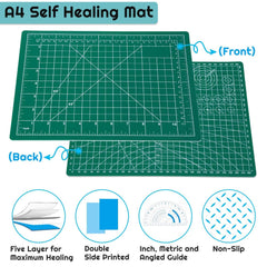 Self Healing Sewing Mat, Anezus Rotary Cutting Mat Double Sided 5-Ply Craft Cutting Board for Sewing Crafts Hobby Fabric Precision Scrapbooking Project 9 inches x 12 inches(A4)