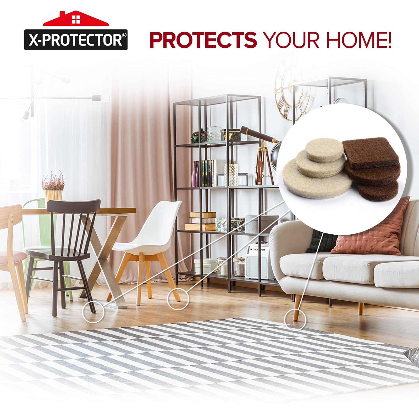 X-PROTECTOR Premium Two Colors Pack Furniture Pads 133 Piece! Felt Pads Furniture Feet Brown 106 and Beige 27 Various Sizes - Best Wood Floor Protectors. Protect Hardwood & Laminate Flooring