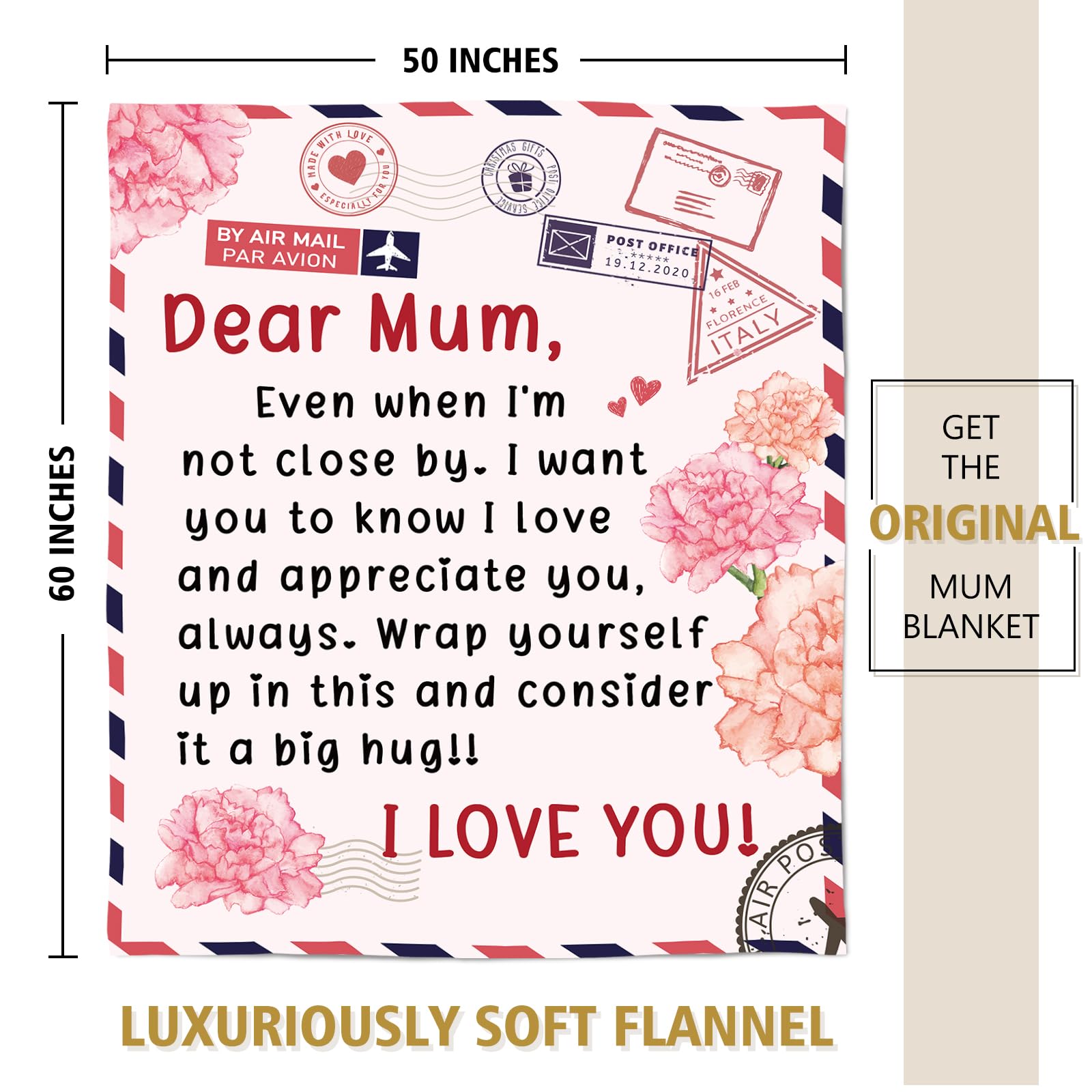 Gowelly Mum Gifts for Mothers Day, Blanket Gifts for Mum on Her Birthday, Mum Gifts from Daughter Son, Christmas, Valentines Day Gifts for Mum, Dear Mum Throw Blanket, 60 inches * 50 inches