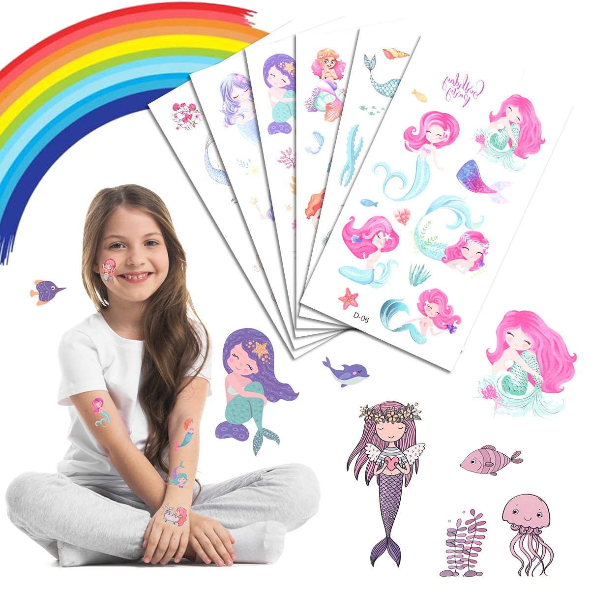 ACWOO Unicorn Temporary Tattoos, 30 Sheets Unicorn Mermaid Temporary Tattoo Stickers for Kids, 350and Patterns Waterproof Removable, Birthday Party Bag Filler