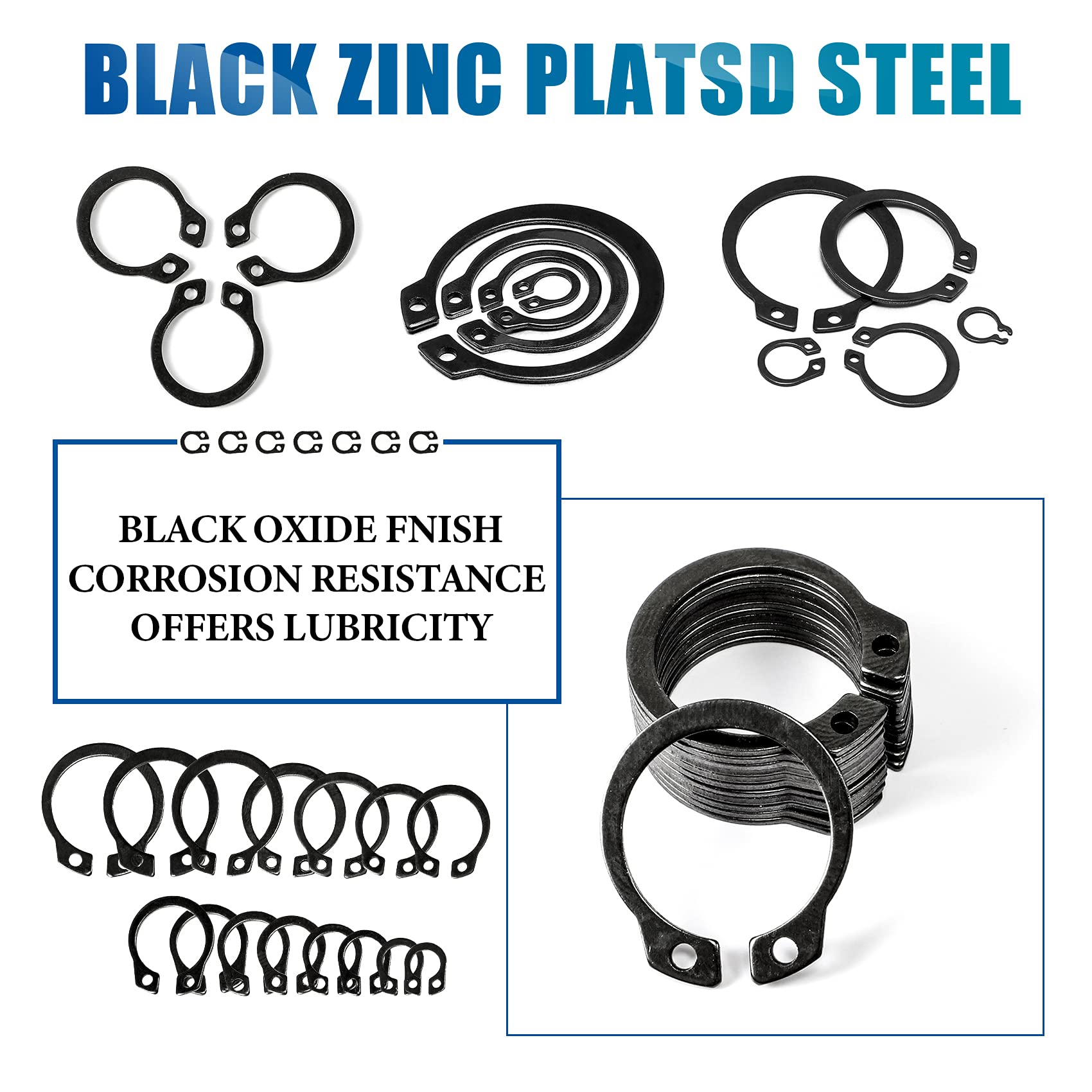 NINDEJIN 480PCS Snap Ring Assortment Set, Carbon Steel External Circlip Snap Retaining Clip Rings Kit, 5-19mm (15Sizes) C-Clips Circlip Rings for Axles, Shafts and Other Moving Parts