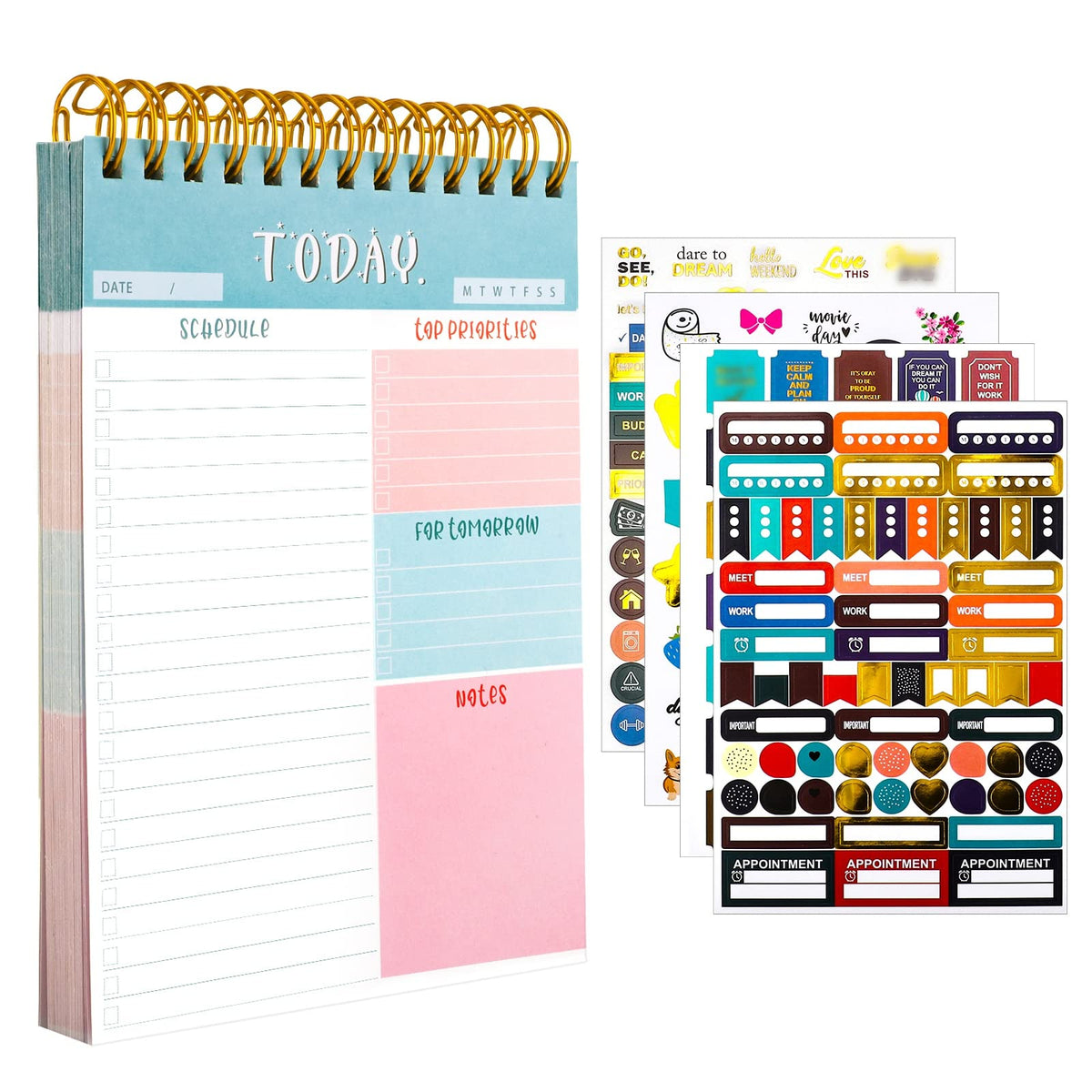 To Do List Notebook, 4.5 inches x 6.3 inches Daily Planner Notepad with 4 Sheet Stickers Undated 50 Sheets Tear Off To Do List Pad Checklist for Work and Personal Organize Hourly Schedule