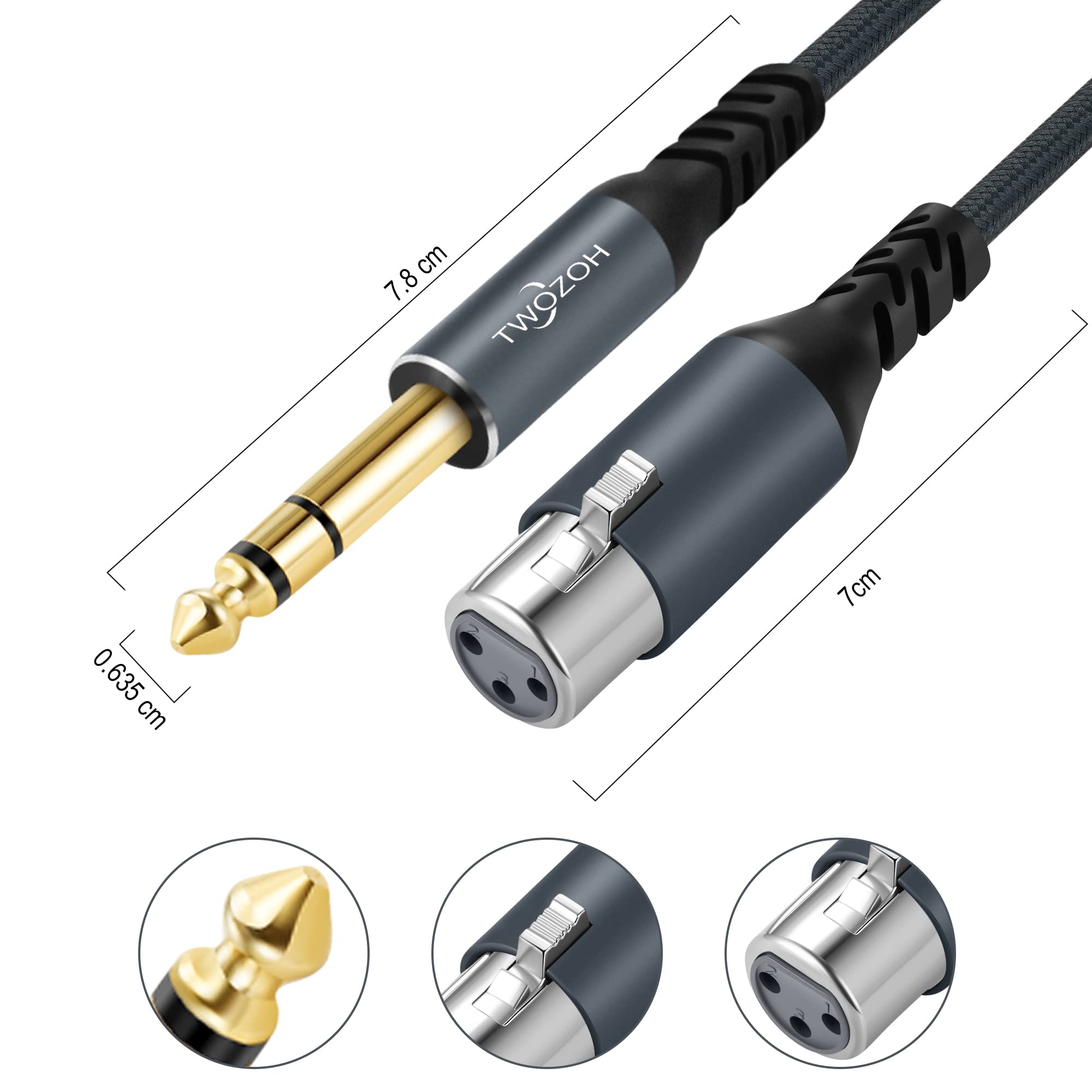 Twozoh XLR Female to 1/4 TRS Cable 3M, Braided 6.35mm Stereo Jack balanced to 3pin XLR Microphone Cable (Professional/HiFi)