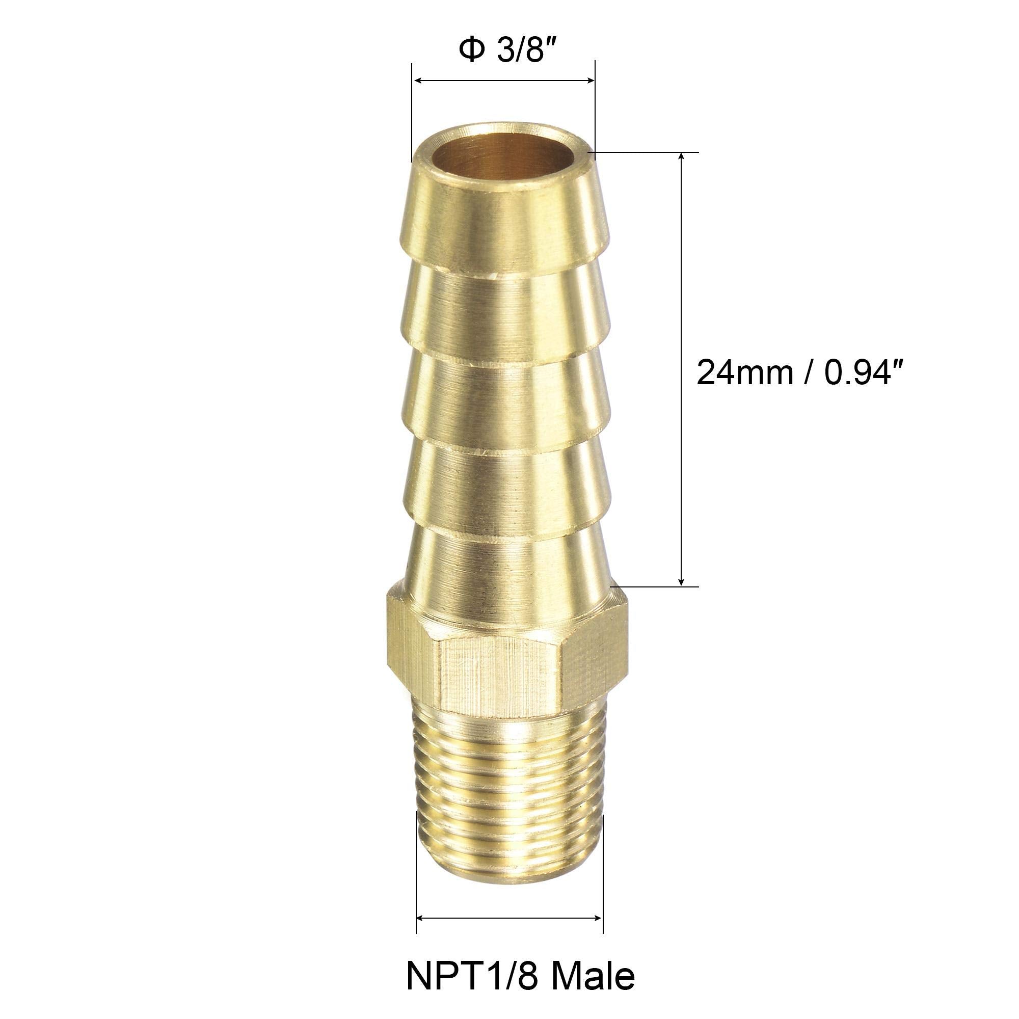 sourcing map Brass Hose Barb Fitting Straight 3/8 Inch x NPT 1/8 Male Thread Pipe Connector for Water Air Fuel Tube