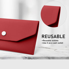 Molain Cash Envelopes PU Leather, Money Envelopes Reusable Waterproof Budget Envelopes Cash Wallet 6.9x3.5 in (Red)