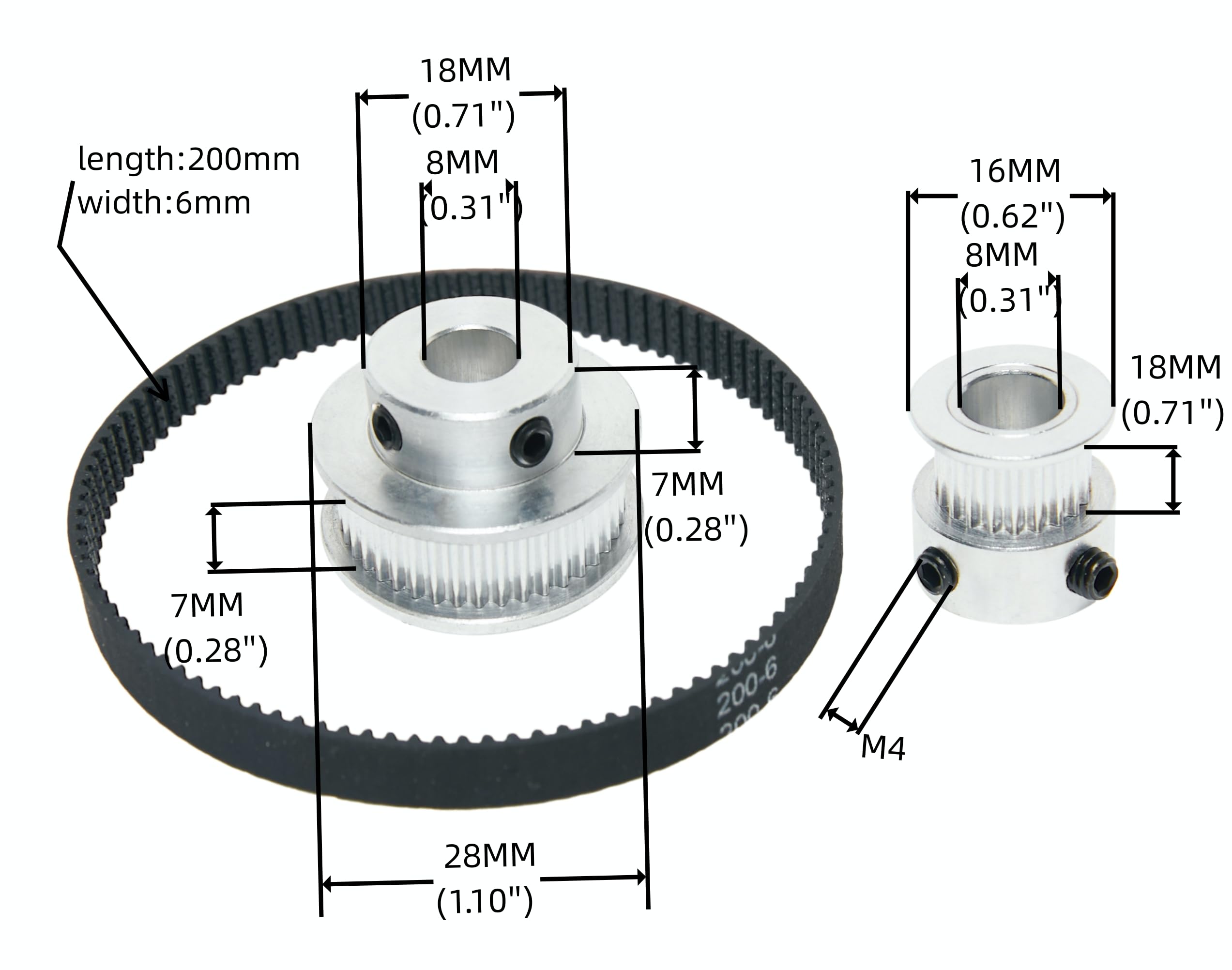 SHCEEC 2PCS Set 2GT Aluminum Timing Pulley 20&40 Teeth 8mm Bore Synchronous Wheel with 2PCS Length 200mm Width 6mm Belt (20-40T-8B-6)