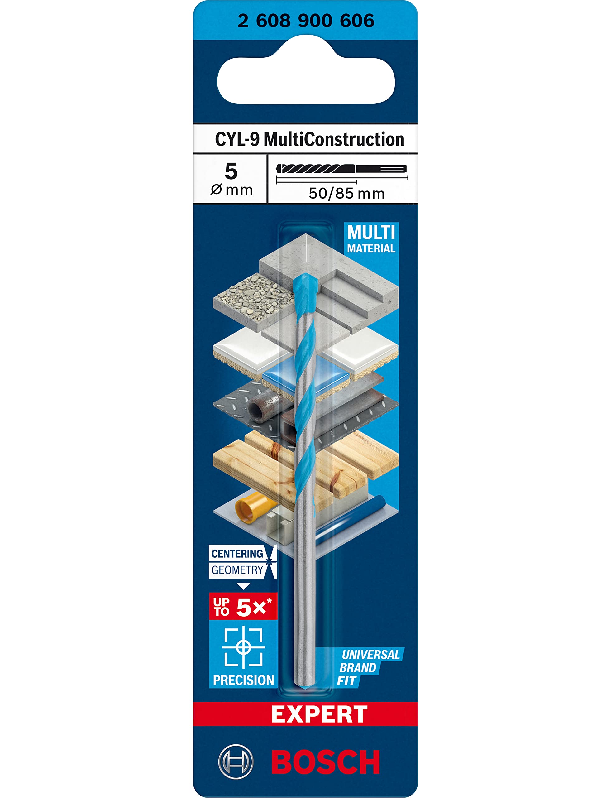 Bosch Professional 1x Expert CYL-9 MultiConstruction Drill Bit (for Concrete, Ø 5,00x85 mm, Accessories Rotary Impact Drill)