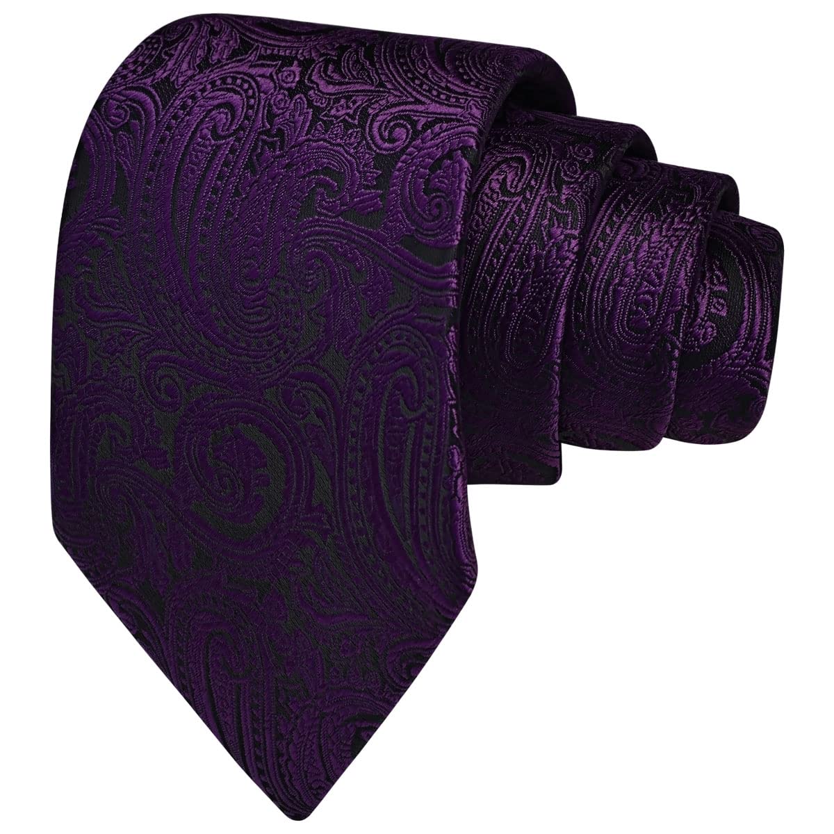 Gusleson Mens Dark Purple Tie for Wedding Solid Silk Paisley Necktie Pocket Square Cufflinks and Lapel Pin Brooch Set (UK6103-23)