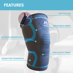 med-fit Stride Flex Knee Support 360-degree 4-way compression knee sleeve ideal for joint pain, ligament injury, tendonitis, arthritic pain and sports injury (1, Blue, M)