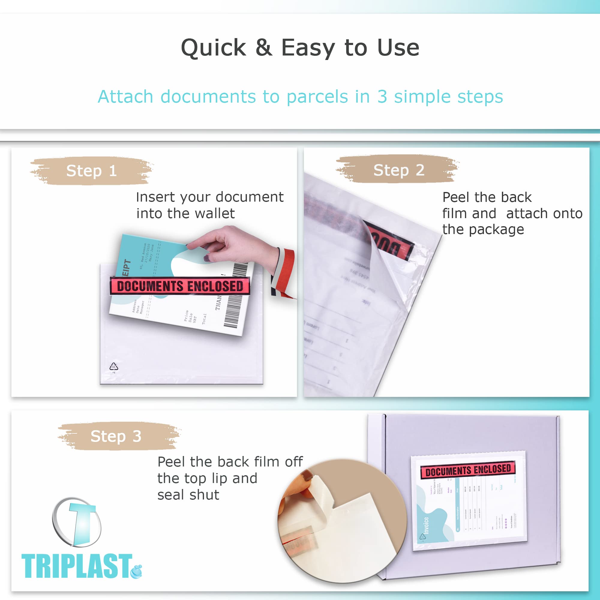 Triplast 100 x A6 Printed Document Enclosed Wallet (158 x 110 mm)   Peel & Seal Clear Plastic Envelopes/Sleeves/Pockets/Wallets   Attach Invoices, Packing Lists & Delivery Notes to Parcels