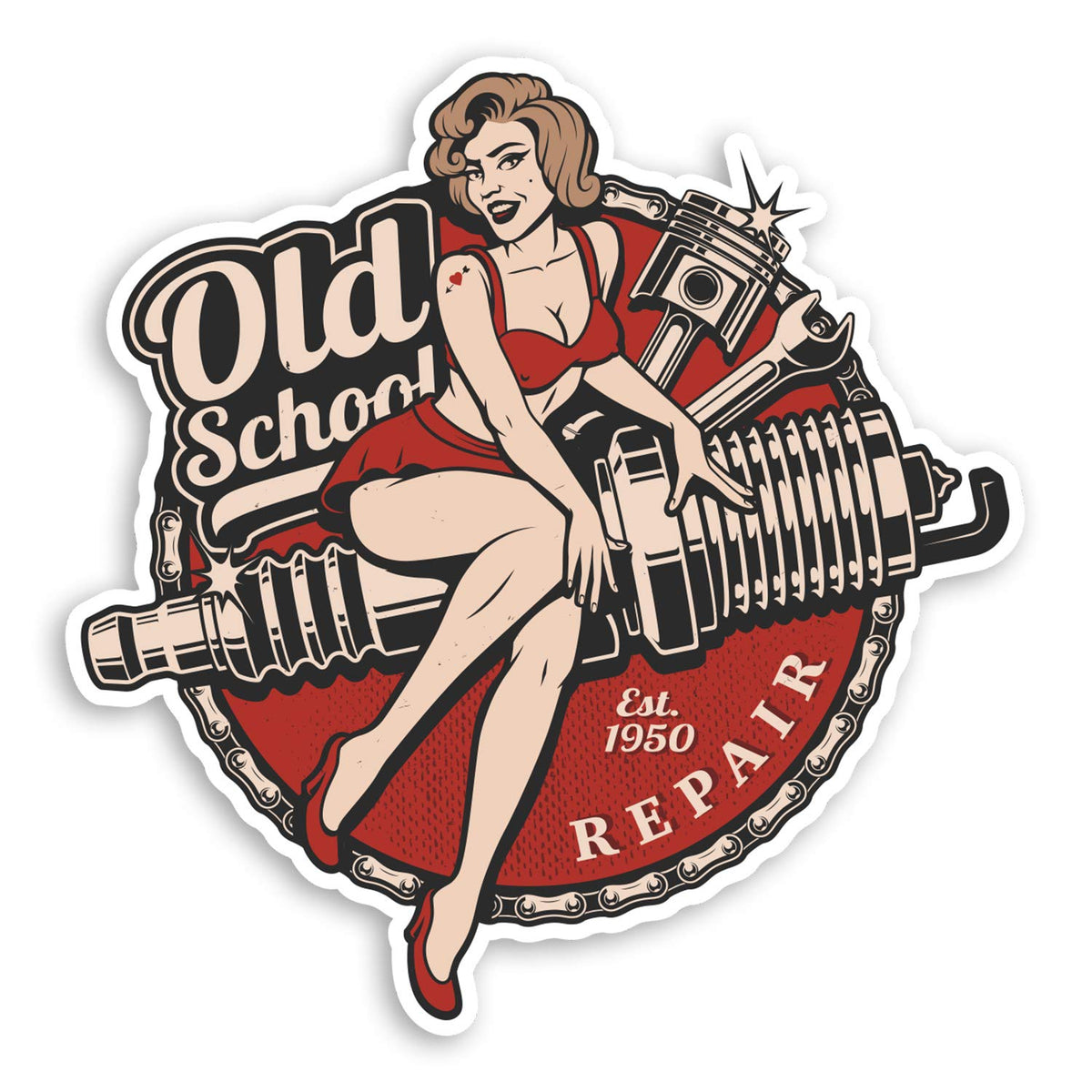 2 x 10cm Old School Pin Up Vinyl Stickers - Garage Cars Dad Sticker #31548 (10cm Tall)