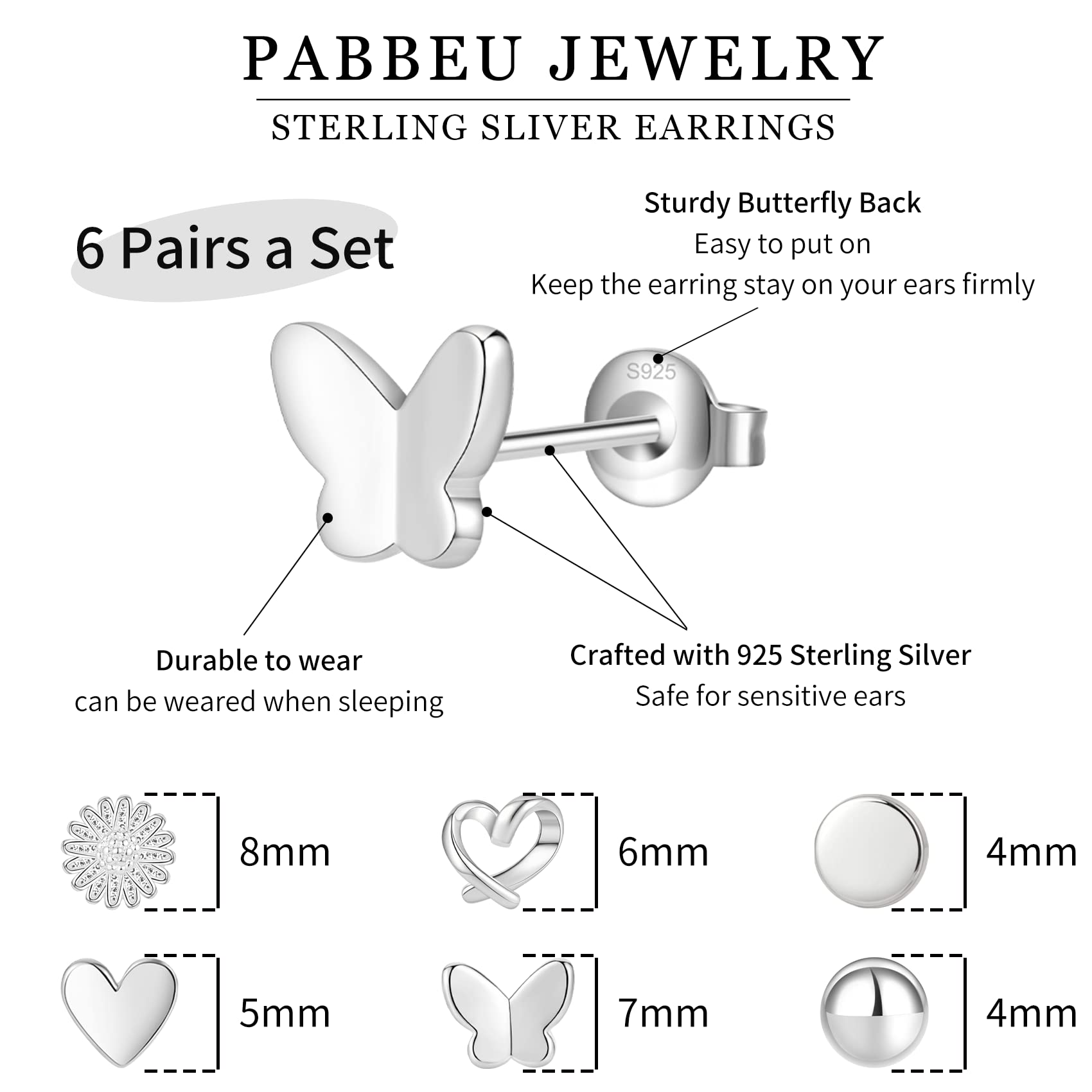 6Pairs Silver Studs Earrings for Women Sterling Silver Stud Earrings 6Pairs Silver Studs Earrings for Women Star Moon Ball Heart Studs Earrings Sets for Teens Girls Gifts with Boxs