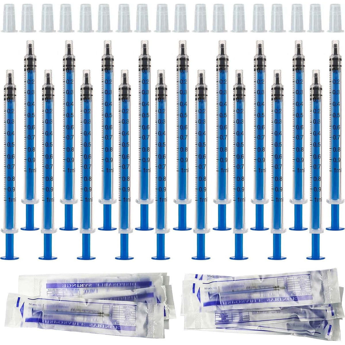 18Pcs 1ml Plastic Syringes with Caps, No Needle Syringe with Measurement Small Feeding Syringe Colostrum Syringes for Scientific Labs, Feeding Pets, Liquid Measuring or Refilling Multiple Uses Tools