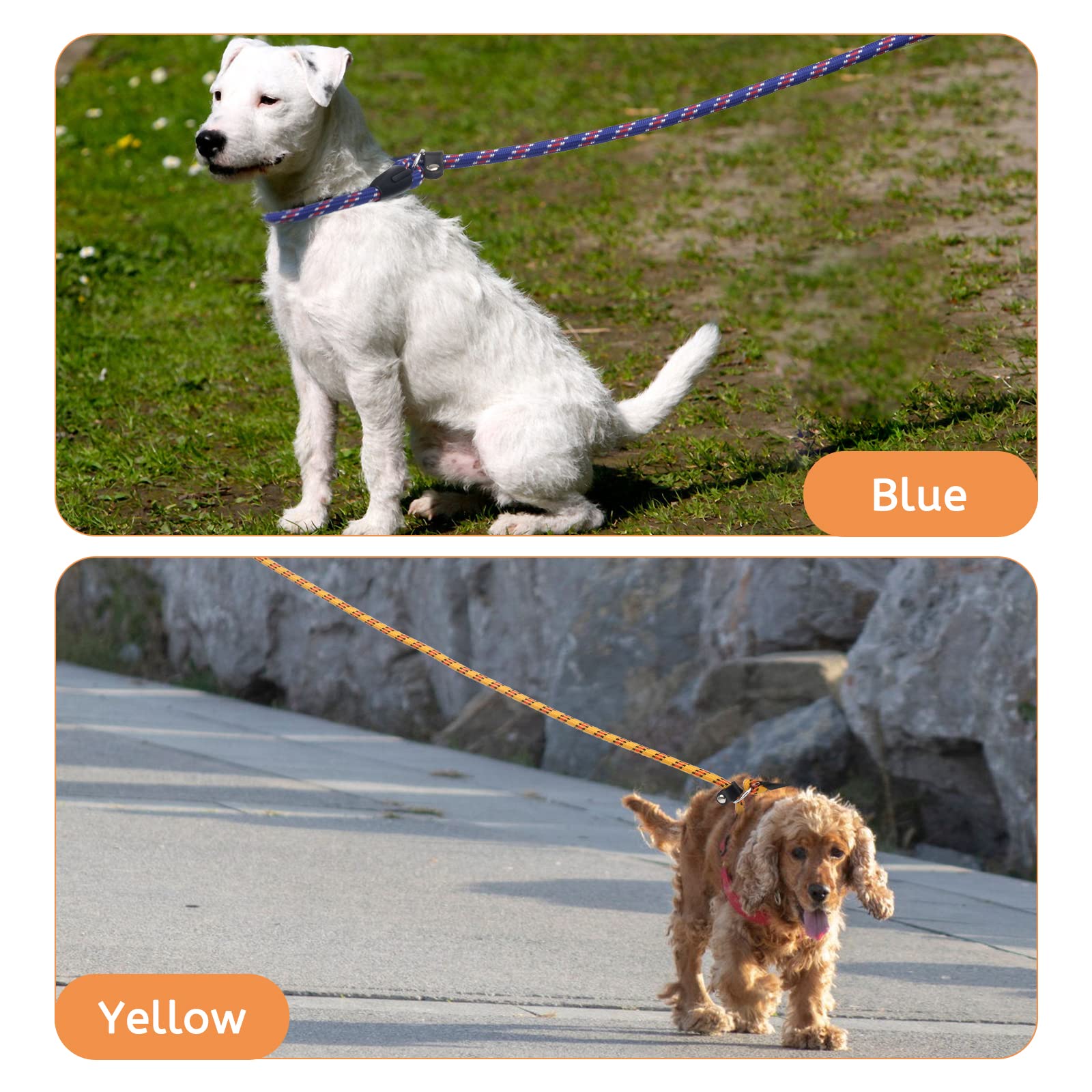 Zhichengbosi 2 PACK Adjustable Dog Leash Nylon Training Lead Leash Durable, Soft Leash For Dogs 10-80 lbs (blueandyellow)