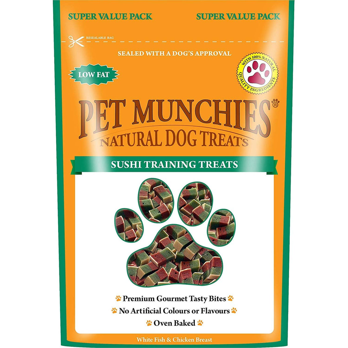 Pet Munchies Sushi Dog Training Treats, Oven Baked Tasty Bites with Natural Real Meat, Low in Fat 50g