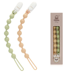 MoodyBaby® Dummy Clips for Boys Girls - Soother Chain Silicone Holder - 2 Pack Set for Baby - Unisex Neutral Newborn Dummies Baby Gift (Neutral Sage)