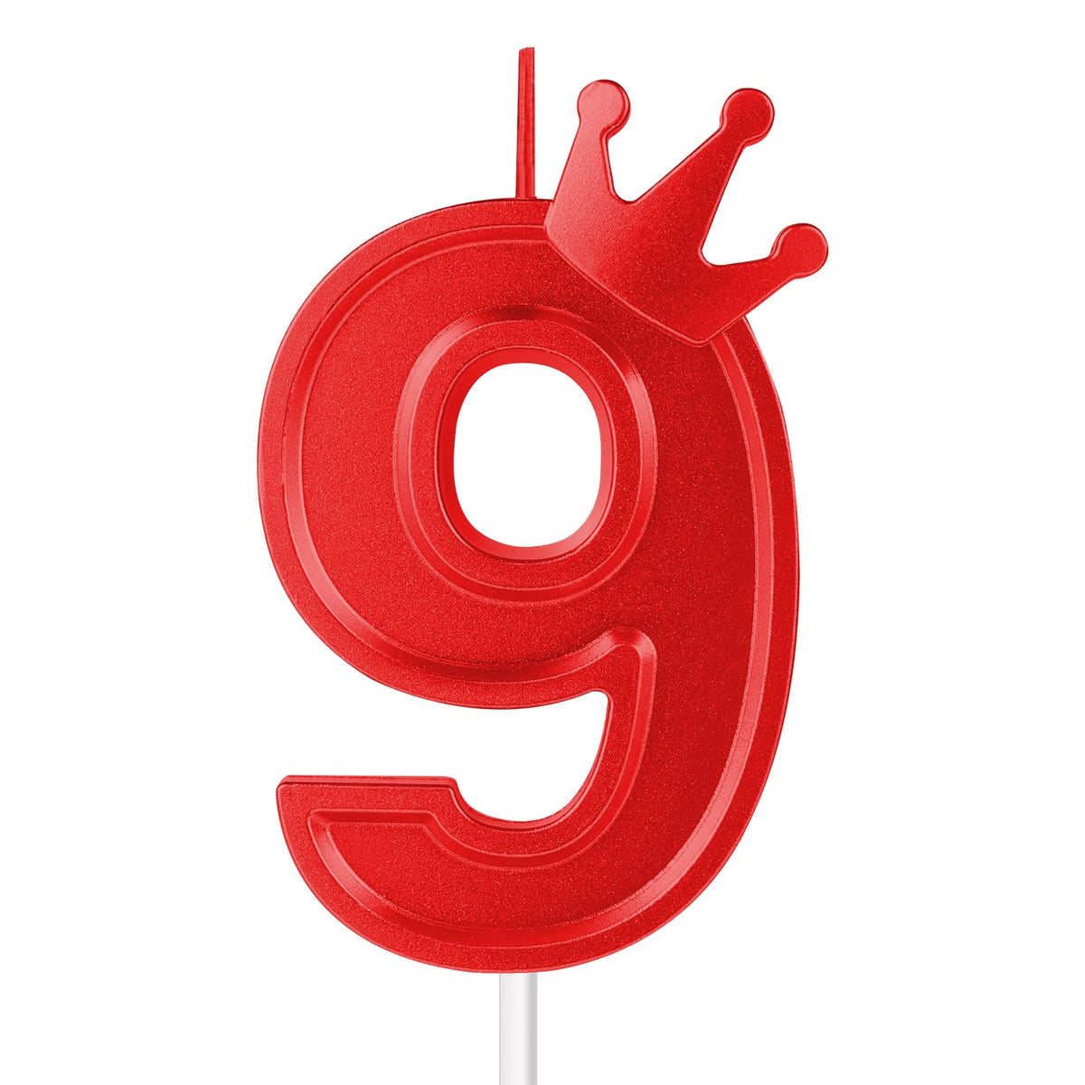 AIEX 3 Inch Birthday Number Candle, Large Birthday Candles 3D Number Candles for Birthday Cakes with Crown Decor Cake Topper Candle for Wedding Valentine Anniversary Festival Party (Red, 9)
