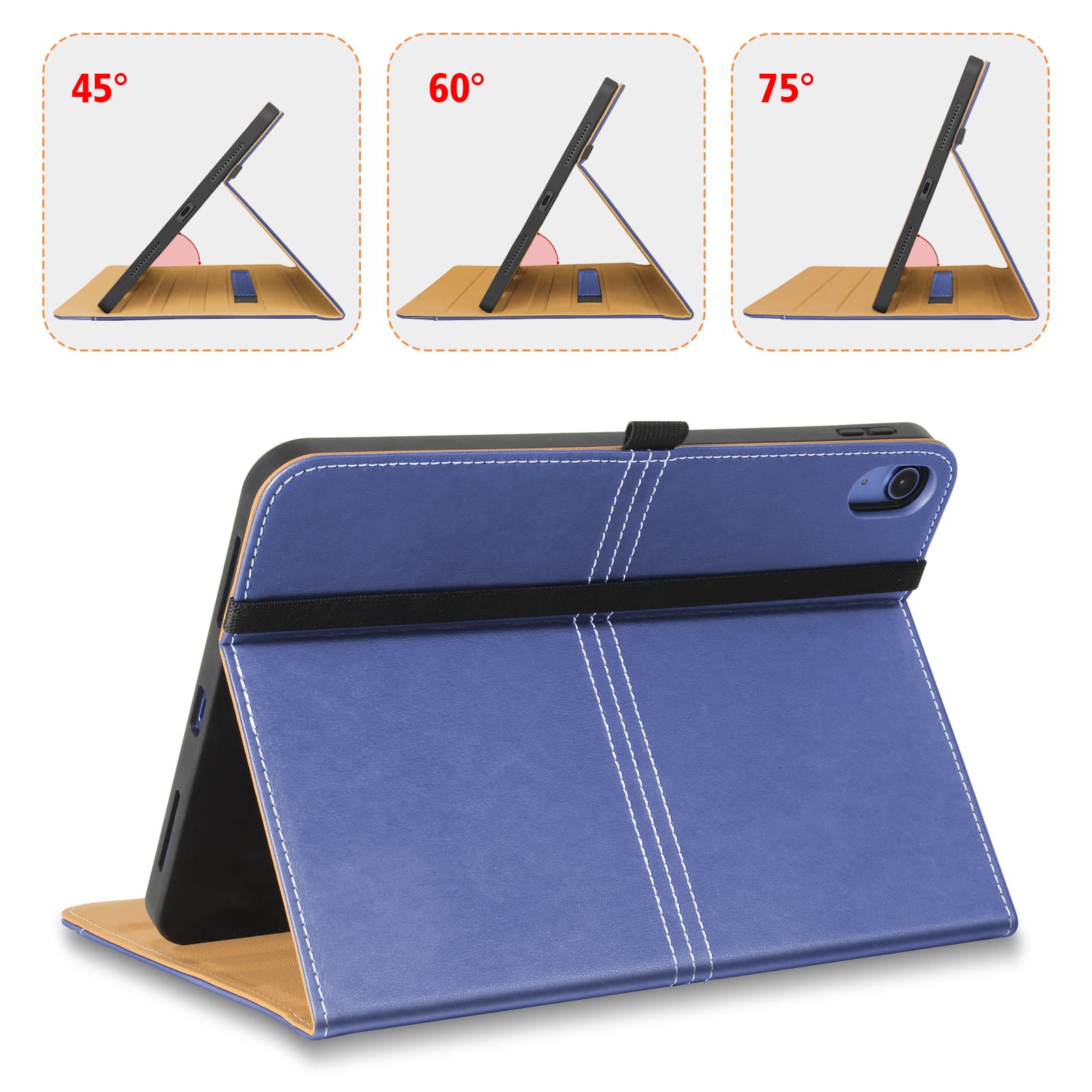 iPad 10th Generation Case iPad 10.9 Inch Case 2022, iPad Case 10th Generation [Multi-Angle Viewing] Smart Cover with Hand Strap, PU Leather, Auto Wake/Sleep, Blue