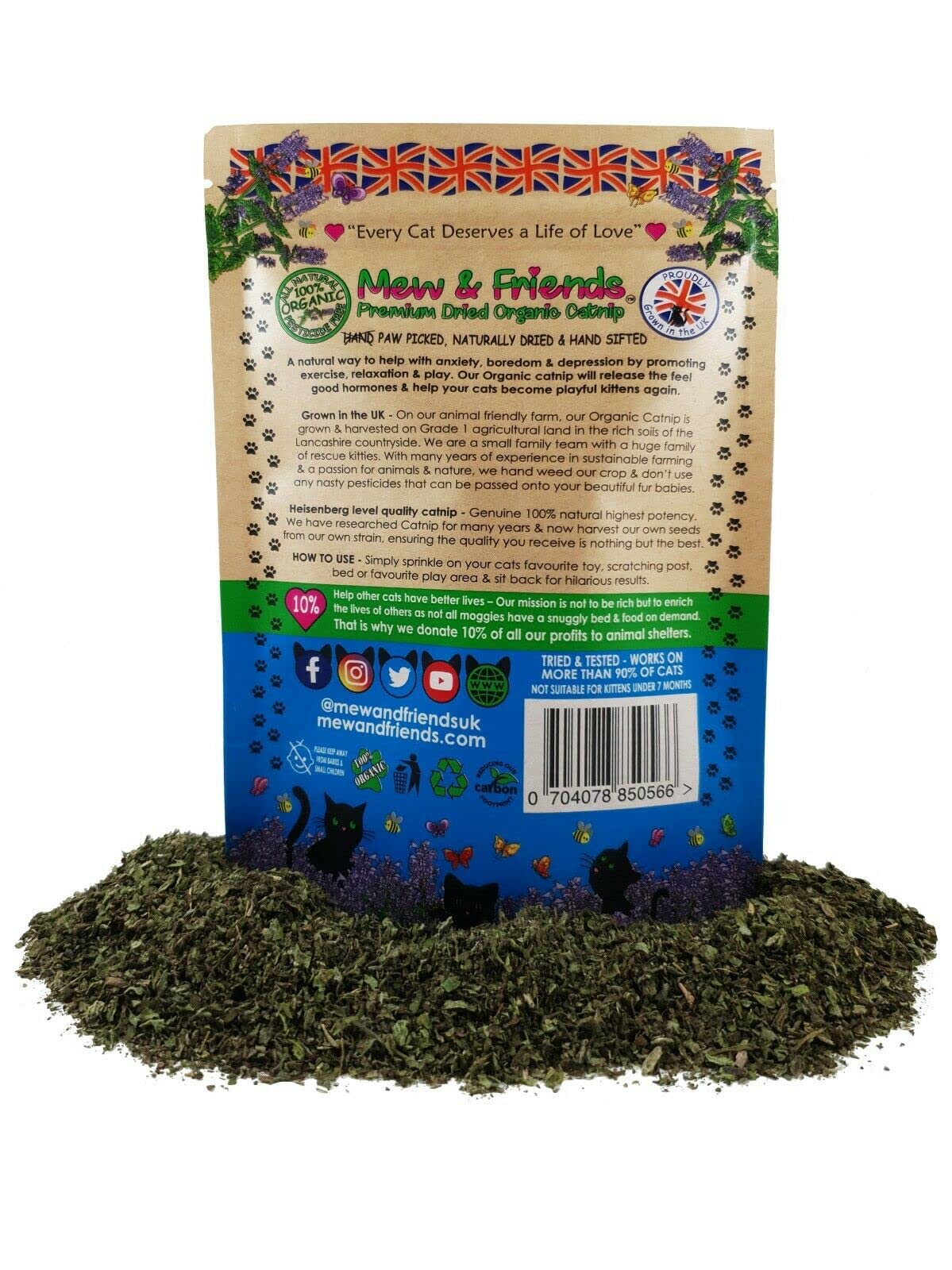 Mew & Friends Catnip - Grown in UK Premium Catnip 100% Organic Naturally Dried   Extra Strong Cat Nip   New 2024 Crop   Cat Toy   Cat Treat   Gift For Cat Lovers - 30g