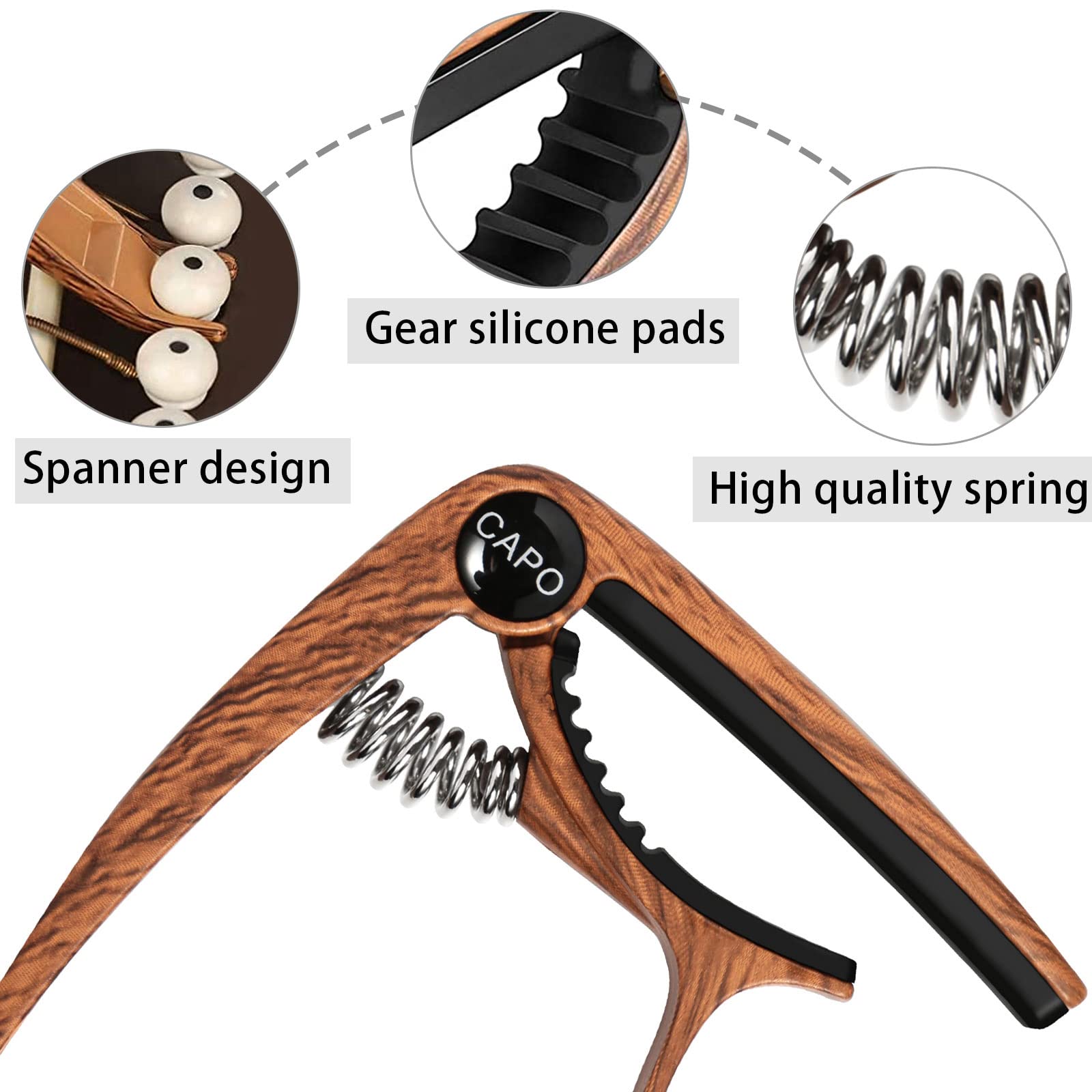 Guitar Capo with 6 Guitar Picks, Capo for Acoustic Guitar Ukulele, Capo Electric Guitar, Capo Guitar Metal Wood