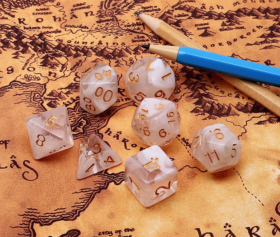 DND Dice Set 7Pcs Transparent Mix White Cloud Dice for Dungeon and Dragons D&D RPG Role Playing Games Polyhedral Dice