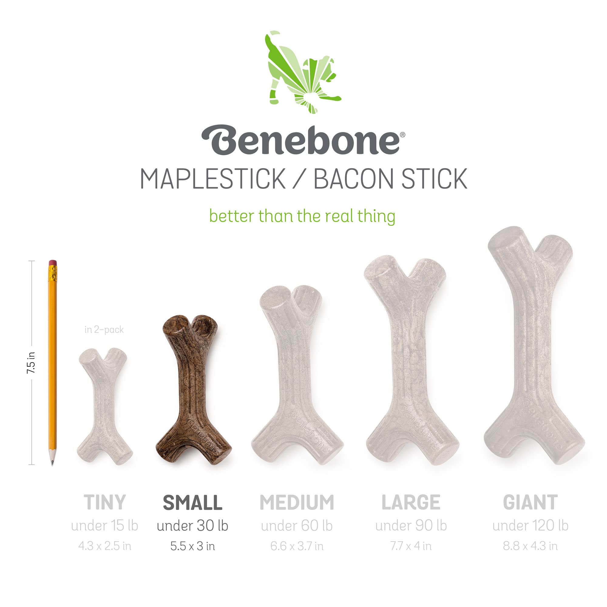 Benebone 2-Pack Indestructible Maplestick/Zaggler for Aggressive Chewers, Long Lasting Tough Boredom Breaker for Dogs, Real Bacon and Maple Wood Flavour, For Small Dogs, Made in the USA.