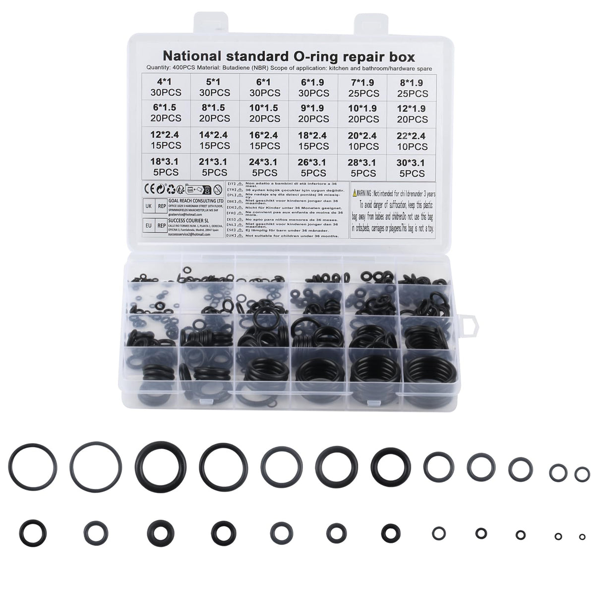 400pcs O-ring seals, 24 sizes rubber gasket seals, electrical seal kit, insulated pipe plumber seal O-ring gasket combination set