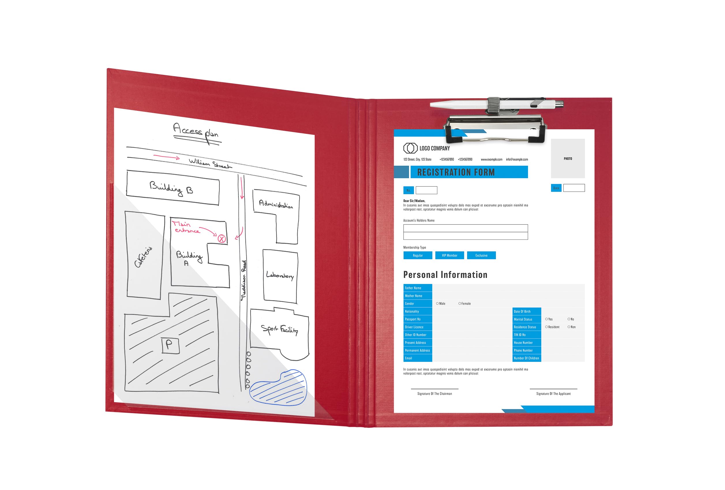 Exacompta - Ref. 18295E - 1 Clipboard with coated paper flap - Size 23x32cm for A4 - Red