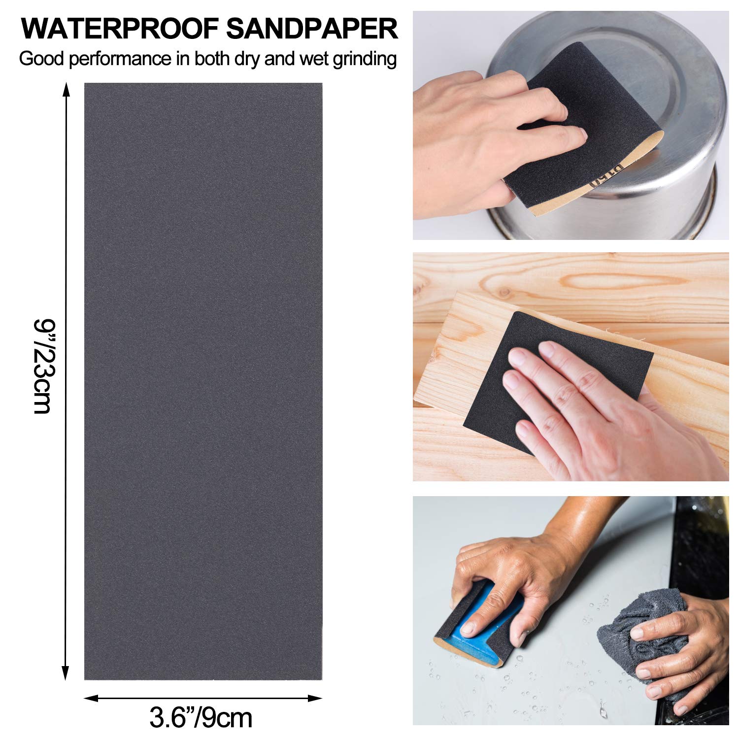 Wet and Dry Sanding Paper,Hoiny 30-Sheet 120 to 5000 Sandpaper,9 * 3.6 inchesAbrasive Paper Sheets Black High Grit Sanding Paper for Wood Furniture Finishing, Metal Sanding and Automotive Polishing.