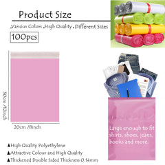 100 PCS Strong Large Pink Mailing Postal Bags,8*12 inch /20*30cm Mailing Bags Posting Shipping Post Parcels Bags Pink Postage Packaging Assorted Mailers,Self Seal Poly Plastic Envelopes for Parcels