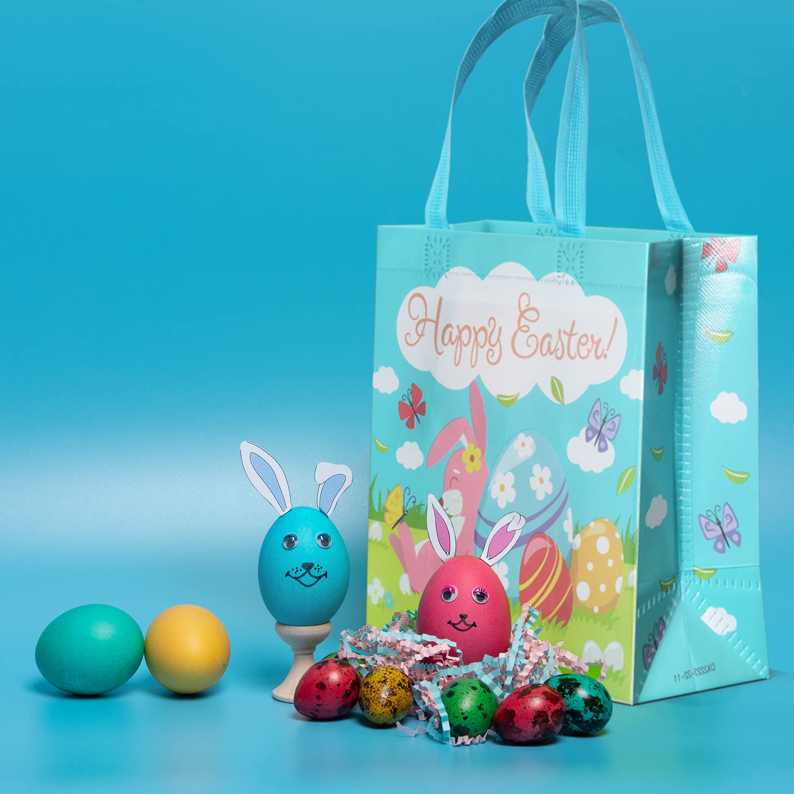 Easter Gift Bags, 4 Pcs Easter Bunny Bags for Kids, Easter Egg Hunt Bags with Handles, Reusable Chocolate Sweets Treat Candy Easter Bunny Ear Party Bags for Party Favors