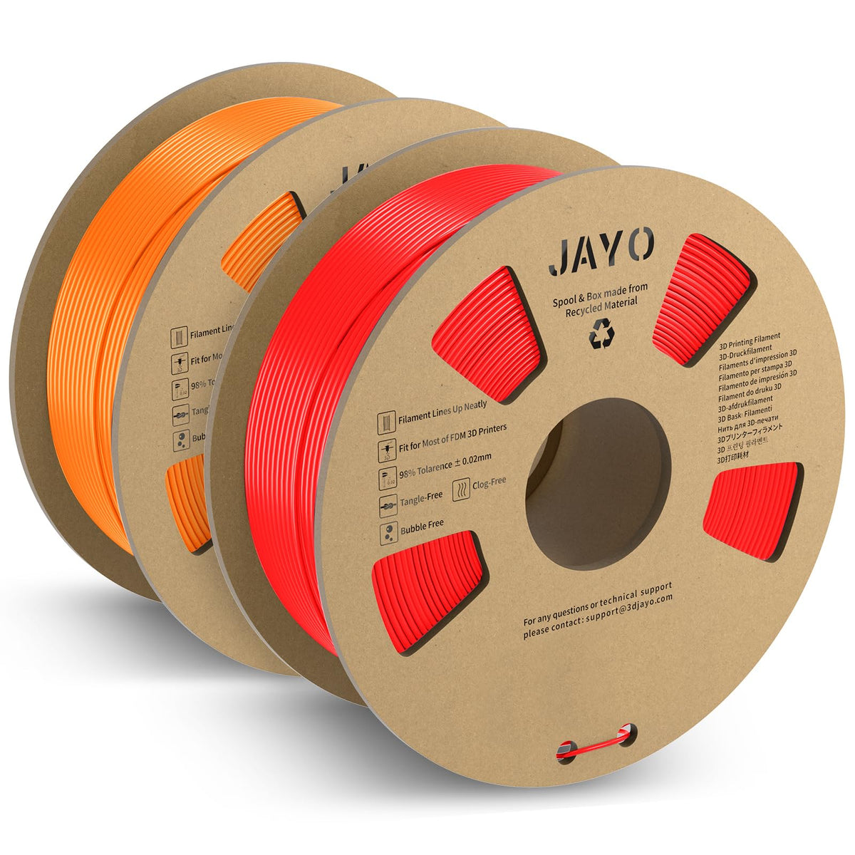 JAYO PLAand Filament 1.75mm, 3D Printer Filament PLA Plus 2.2kg, Dimensional Accuracy and/- 0.02, 2 spools PLAand redandOrange