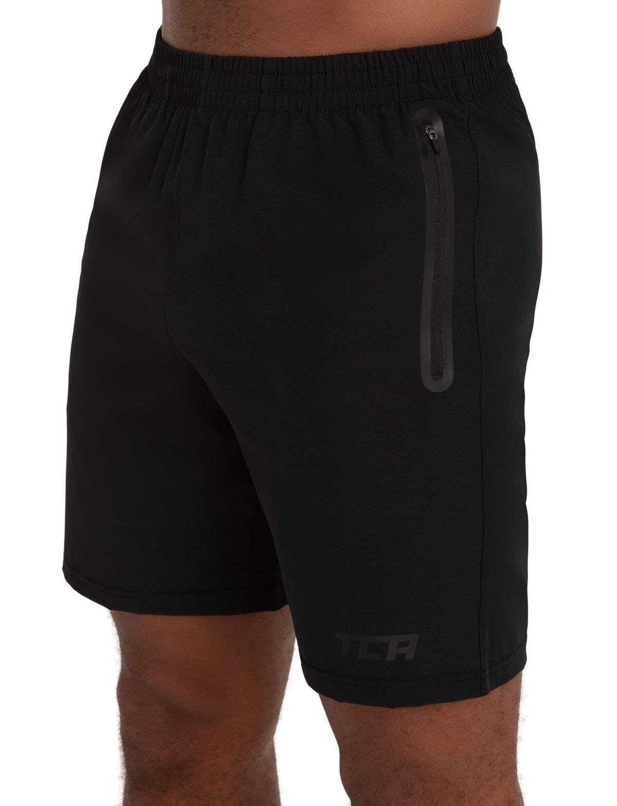 TCA Elite Tech Lightweight Mens Running Shorts Men Gym Shorts with Zip Pockets - Black Stealth, XL