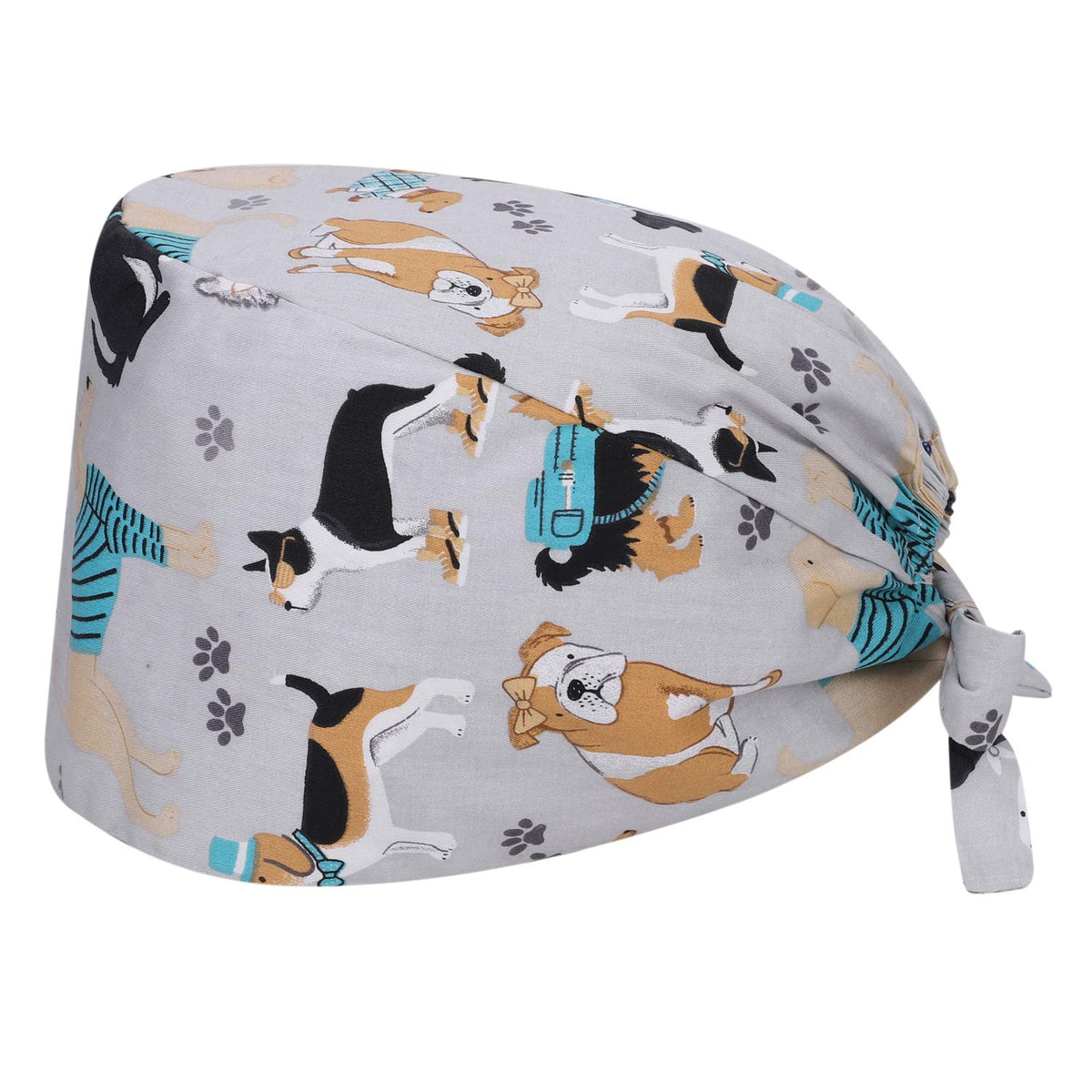 Scrub Cap Chef Hat for Women Men Cartoon Animal Printed Turban Cap Kitchen Cooking Hat Shower Cap Bath Cap Adjustable Tie Work Cap Elastic Band Spa Salon Cap Multipurpose Hat (Dog)