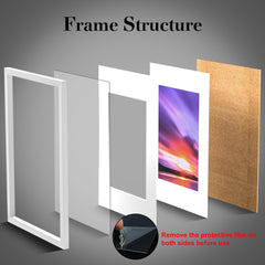 A4 Frame Wooden Set of 2, A4 Photo Frames with A5 Mount, A4 Picture Frames with Stand Tabletop or Wall Hanging, A4 White Frame Poster Frame with Plexiglass Window, White