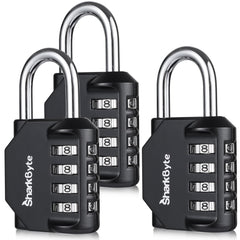 SharkByte Combination Padlock - 4-Dial Heavy Duty Combination Lock, Weatherproof Outdoor Lock Re-settable Combination Padlock for Gym, School, Locker, Outdoor Shed, Storage, Cabinet, Toolbox (3 Pack)